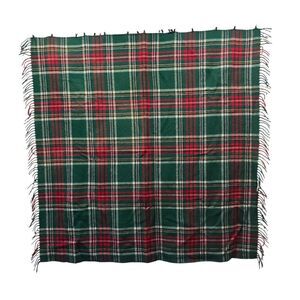 Vintage Troy Mills Plaid Wool Blend Throw Blanket 50x50 USA Made‎ Fringe Tartan